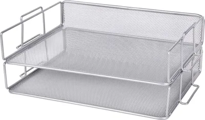 Productafbeelding van Famanu Papierorganizer, 2 stuks, stapelbaar - metalen rooster voor kantoor en thuis - zilver