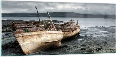 Produktbild von Bilder auf glas - Boot Wrack Ufer - 120x50cm - Glasbilder - Wandbilder - Kunstdruck - zum Aufhängen bereit - Wanddekoration aus Glas - Glas Bilder - Wandbild auf Glas - Einteilig - GAB120x50-3810