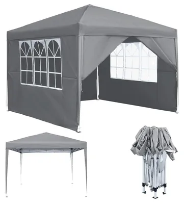 Produktbild von Faltpavillon 2.5x2.5m Wasserdicht Stabil Winterfest mit 4 Seitenteilen und Fenstern Grau