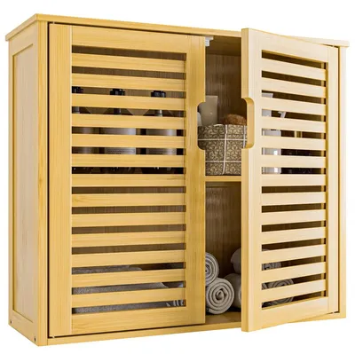 Zdjęcie produktu dla Szafka łazienkowa bambusowa - Bambus - 2 drzwi - 20,5 x 58,5 x 51,5 cm - Naturalny - Do łazienki, kuchni i toalety