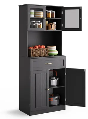 Obrázek produktu pro Vysoká skříň - Úložná skříň - Komoda - Skříň s zásuvkami - Černá úložná skříň - Výška 180 cm - Nastavitelné police
