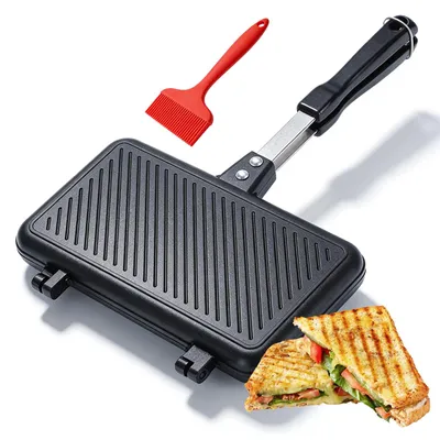 Doppelseitige Bratpfanne 37x25 cm, Sandwichmaker, abnehmbarer Griff