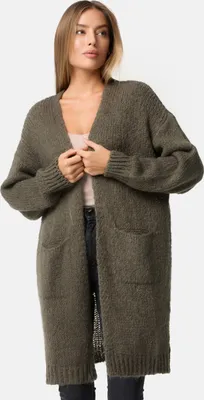 Produktbild von Lange Damen Strickjacke mit Taschen Cardigan mit Mohair Wolle Jacke Warm Edel PM69 Olive Einheitsgröße Gr. 34 - 38