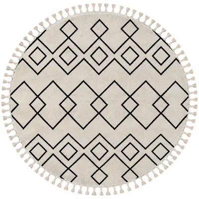 Image de 190x190 (diamètre) – Tapis rond "Moroccan Dream", blanc, motif noir et blanc, polyester/polypropylène