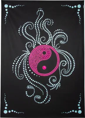 Produktbild von PSYWORK Schwarzlicht Stoffposter Neon "Crystal Ying Yang", 1,0x1,4m