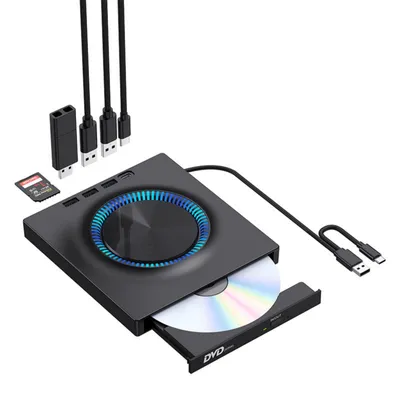 Produktbild von AIORBER Externer Blu-ray CD DVD Brenner, Tragbar Ultra Slim Brenner, 3x USB-Hub, USB 3.0/Typ-C, Kartenleser, für Windows/Mac, für Musik/Film/Backup