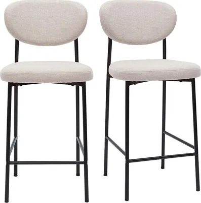 Produktbild von Miliboo - Barhocker aus festem Stoff mit texturiertem Samteffekt in Beige H65 cm (2er-Set) BREKA