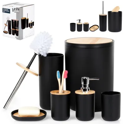 Produktbild von Vilde Badset Bade-Set Zubehör für Badezimmer Badaccessoires schwarz 6 El.
