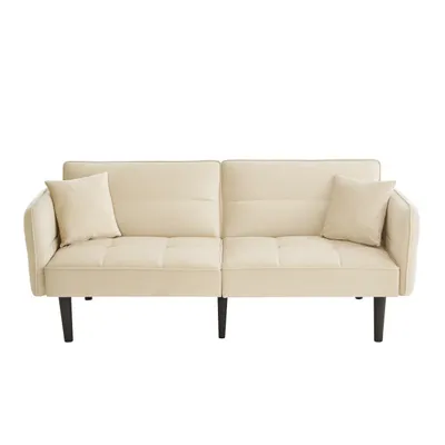 Produktbild von 2-in-1 Verstellbares Schlafsofa – Zweisitzer mit Samtbezug, klappbaren Armlehnen & Schlaffunktion,ideal für kleine Räume