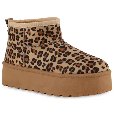 A single leopard-print boot with a platform sole is shown against a white background.