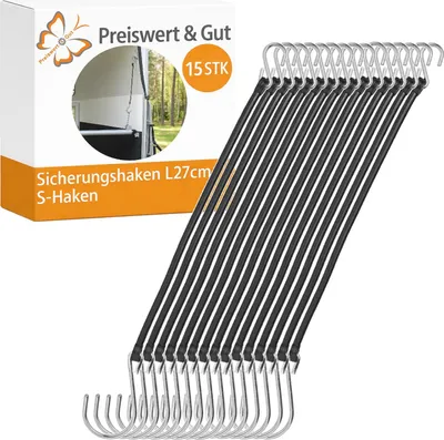 Produktbild von 15x Sicherungsschnur 27 cm Schwarz – Bordwandverschluss Anhänger mit Haken