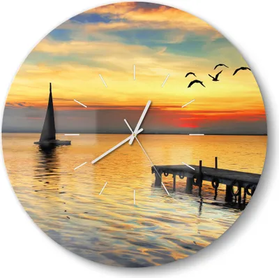 Produktbild von DEQORI Glasuhr Ø50 cm Modern 'Abendidylle am See' Wanduhr Glas Uhr Design leise