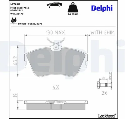 Produktbild von DELPHI Bremsbeläge Satz Vorne Bremsklötze für VW Transporter IV Bus (70B, 70C, 7DB, 7DK, 70J, 70K, 7DC, 7DJ) LP918