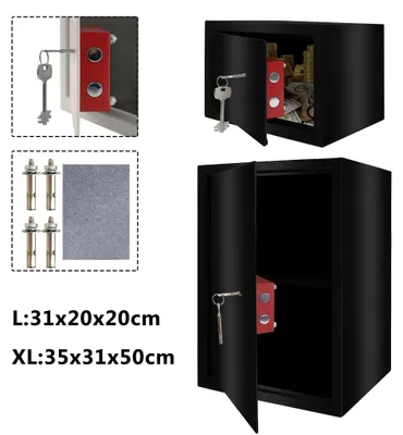 Productafbeelding van TANYEAR 31 x 20 x 20 cm, Meubelkluis, Veiligheidskluis met dubbele vergrendeling, Wandkluis / Vloerkluis, inclusief 2 sleutels en bevestigingsmateriaal, zwart