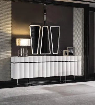Image de Buffet Sideboard avec miroir Ensemble Commode Bois Blanc Salle à manger Moderne