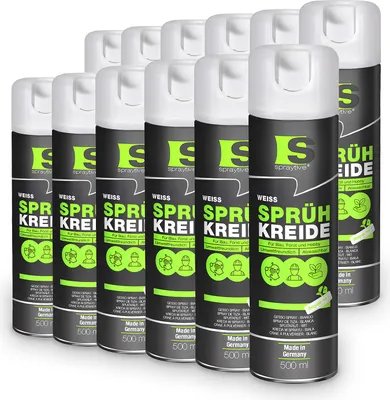 Produktbild von Spraytive 12x 500ml Sprühkreide weiß - Abwaschbare leuchtende Kreidefarbe, Outdoor Kreidespray, Bodenmarkierung, Temporäres Markierungsspray
