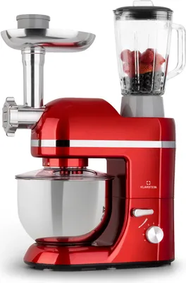 Obrázek produktu pro Klarstein hnětač, kuchyňský robot s mlýnkem na maso, 1800 W stroj na těsto, malý, 6 úrovní, šlehací metla a hnětací hák, planetární mixér, míchací stroj s mixérem, kuchyňské roboty s 5l miskou