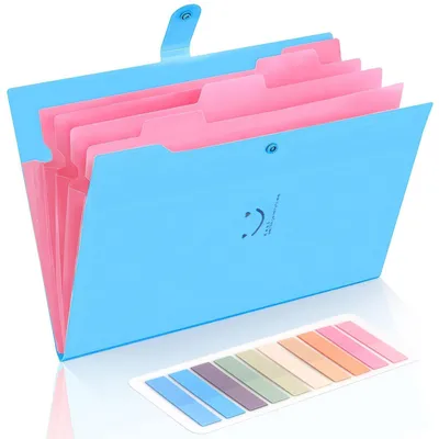 Produktbild von Dokumentenmappe A4 5-Fächer mit 200 Etiketten Druckknopf Blau