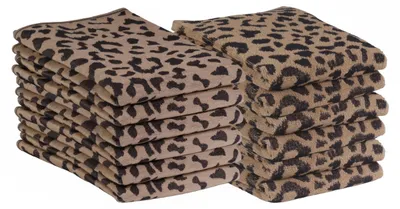 Produktbild von DoubleDry 12er Set Geschirrtücher und Küchtentücher Set - 100% Baumwolle - 6x 50x70cm und 6x 50x50cm - Leopard, Beige