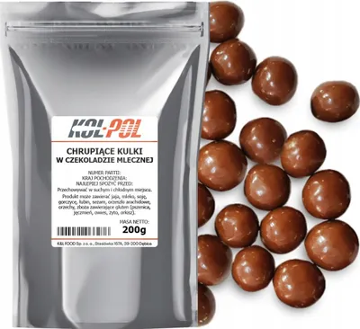 Zdjęcie produktu dla KULKI CZEKOLADOWE CHRUPIĄCE 200g Mleczna czekolada Posypka jakość Kol-Pol