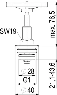 A technical drawing of a valve component with dimensions and labels.