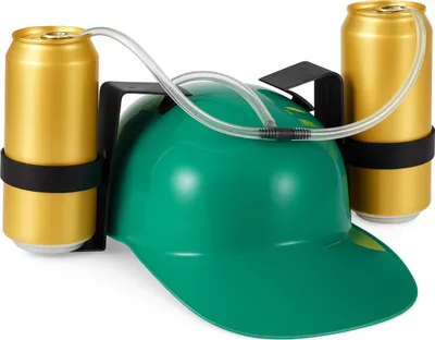 Produktbild von Relaxdays Party Trinkhelm, Helm mit Schlauch, für 2 Dosen Bier, Spaßartikel Fasching u. Fußball, Bierhelm, grün