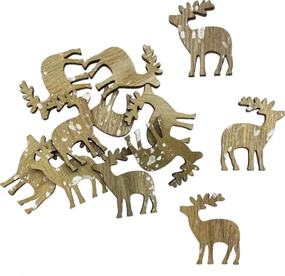 Produktbild von Oblique Unique Holz Rentier Hirsch Konfetti 12 Stk. als Tisch Streu Deko für Weihnachten DIY Dekoration Basteln