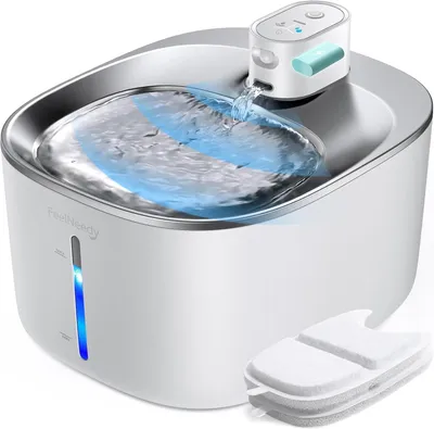 Produktbild von Feelneedy drahtloses Katzenbrunnenbewegungssensor Batterie betrieben 4000 mAh 4L Trinken ruhige Katzen kleine Hunde, Edelstahlwasserschale, 2 Filter