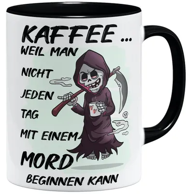 Kaffeetasse mit Spruch, Keramikbecher, 325 ml, schwarz