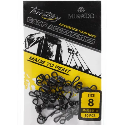 Produktbild von 10 MIKADO matt schwarze Karpfenwirbel Rollenwirbel mit Haken #8