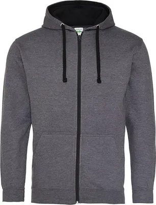 Produktbild von Just Hoods JH053 | Varsity Zoodie Kapuzenpulli mit Reisverschluss - Farbe: Charcoal (Heather)/Jet Black - Größe: L