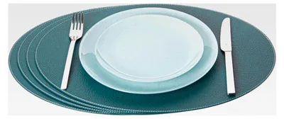 Produktbild von Ovale Platzsets aus recyceltem Leder, 4 Stück, Tischmatten, Platzdeckchen 45,7 x 33 cm (Petroleumgrün)