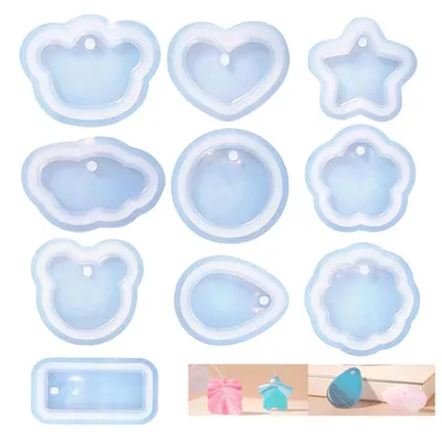 Immagine prodotto di 10 ciondoli in silicone, con 20 rose di perline, trasparenti