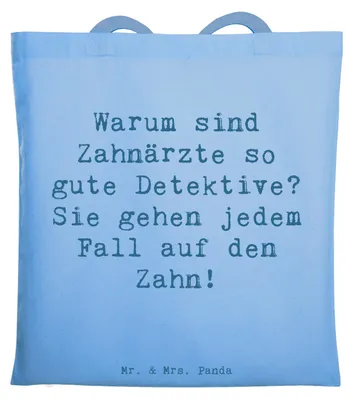 Produktbild von Mr. & Mrs. Panda Tote Bag Spruch Zahnarzt Detektiv - Sky Blue - Geschenk, Tasche, Berufe, präzision, Berufsgestaltung, Einkaufstasche, Zahnmedizin, Zahnheilkunde, Beruf