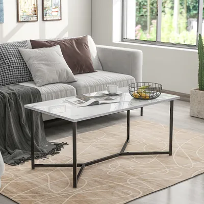 Produktbild von Merax Couchtisch Marmoroptik Weiß Oberfläche und Schwarze Metall-Beine
