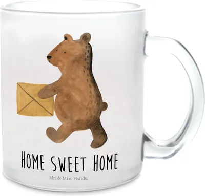 Produktbild von Mr. & Mrs. Panda Teeglas Bär Zuhause - Transparent - Geschenk, Teetasse, Teddy, Einzugsgeschenk Einzug Neues Haus Neue Adresse Umzug Umziehen, Pott, Glas, Häferl