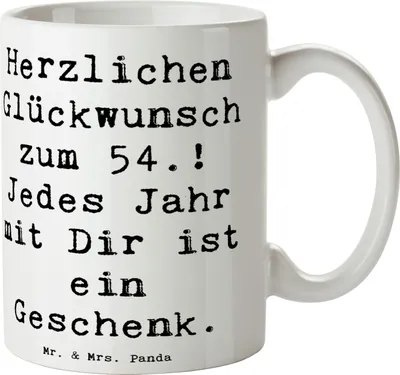 Produktbild von Mr. & Mrs. Panda Teetasse Spruch 54. Geburtstag - Weiß - Geschenk, Geburtstagsparty, 54 Jahre, Glückwünsche, Happy Birthday, Kaffeetasse, Glückwunsch, haferl, Tasse