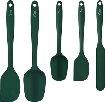 Produktbild von Pfannenwender-Set aus Silikon, antihaftbeschichtet, spülmaschinenfest, BPA-frei, dunkelgrün, 5-teilig