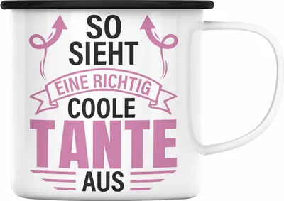 Produktbild von Trendation - Tante Geschenk Emaille Tasse Lustig So Sieht Eine Richtig Coole Tante Aus Geschenkidee Spruch (Schwarz)