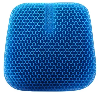 Productafbeelding van Gel zitkussen, ademend honingraat zitkussen, orthopedisch gelkussen voor thuis, kantoor en auto, met antislip stoffen hoes, 45 x 42 x 3 cm, marineblauw