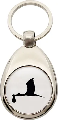 Produktbild von Huuraa Schlüsselanhänger Klapperstorch mit Baby Silhouette Metall Schlüsselring Einkaufswagenchip Geschenkidee