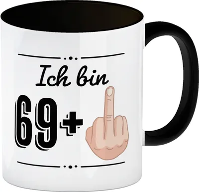 Produktbild von Witziger Kaffeebecher Schwarz für den 70. Geburtstag mit Motiv: Mittelfinger