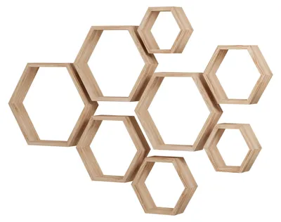Produktbild von Omgoods – Set aus 8 sechseckigen Holz-Wandregalen zur Dekoration