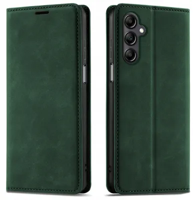Produktbild von Klapphülle für Samsung A14 5G mit Magnetverschluss aus Leder + 9H-Glas