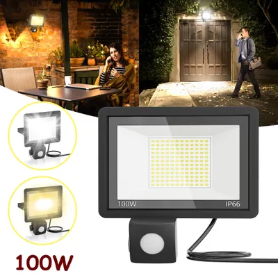 Productafbeelding van ACXIN LED-schijnwerper 100W met bewegingssensor, zonder stekker, koelwit, buitenverlichting voor tuin, oprit en garage