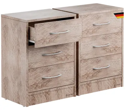 Produktbild von CASARIA 2x Nachttisch mit 3 Schubladen Holz Eiche