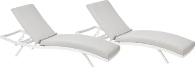 Produktbild von BELIANI Gartenliege 2er Set Weiß Aluminium mit Bespannung Hellgrau Stoff Verstellbares Kopfteil Modern Outdoor Garten Terrasse Balkon Außenbereich