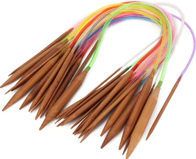 Immagine prodotto di Aghi in bambù multicolore, carbonizzati, a doppio anello, in tubo di plastica (60 cm)