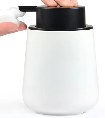 Produktbild von Weißer Keramik-Seifenspender – 350 ml nachfüllbarer Spender für Geschirrspülmittel mit großem Pumpkopf, Cremeseifenspender für Küche und Bad (Schaumseifenspender)