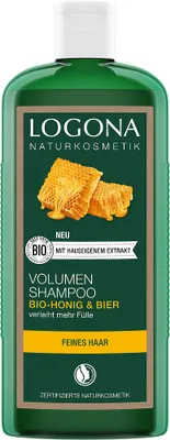 Produktbild von LOGONA Volumen Shampoo Bier & Bio-honig, 250 ml, Shampoo, Nicht-professionell, Frauen, Dünnes Haar, Stumpfes Haar, Anti-Haarausfall, Antischuppen, Antiseptisch, Glanz, Beruhigend, Verstärkung, Volumengebend